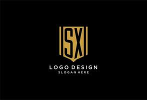 SX monogram logo with geometric shield icon design vector