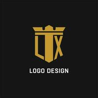 LX initial logo with shield and crown style vector