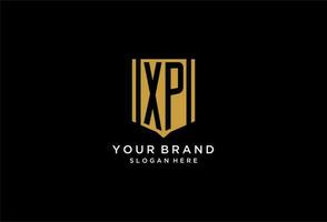 XP monogram logo with geometric shield icon design vector