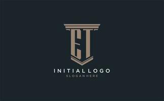 ET initial logo with pillar style, luxury law firm logo design ideas vector