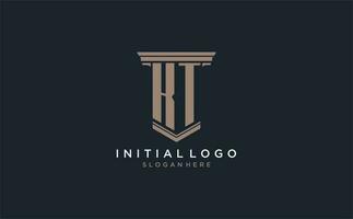 KT initial logo with pillar style, luxury law firm logo design ideas vector