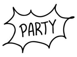 Hand drawn line art of party speech cloud in black outline vector