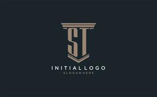 ST initial logo with pillar style, luxury law firm logo design ideas vector