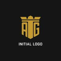 AG initial logo with shield and crown style vector
