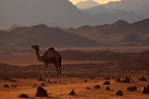camel in desert landscape photo