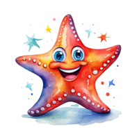 linda acuarela estrella de mar. ilustración ai generativo png