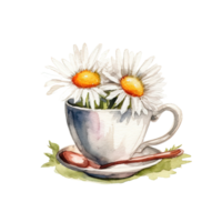acuarela manzanilla té. ilustración ai generativo png