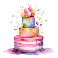 aquarelle anniversaire gâteau. illustration ai génératif png