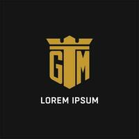 GM initial logo with shield and crown style vector