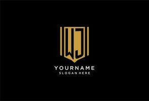 WJ monogram logo with geometric shield icon design vector