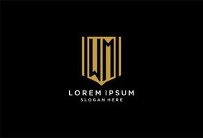 WM monogram logo with geometric shield icon design vector
