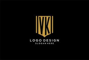 VK monogram logo with geometric shield icon design vector