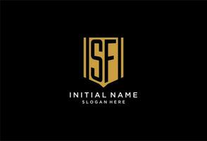 SF monogram logo with geometric shield icon design vector