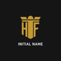 HF initial logo with shield and crown style vector