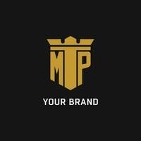 MP initial logo with shield and crown style vector