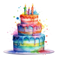 aquarelle anniversaire gâteau. illustration ai génératif png