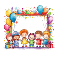 Kids cartoon birthday background. Illustration png