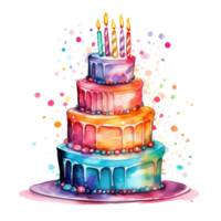 Aquarell Geburtstag Kuchen. Illustration ai generativ png