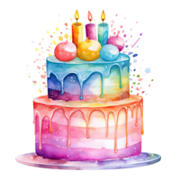 acquerello compleanno torta. illustrazione ai generativo png