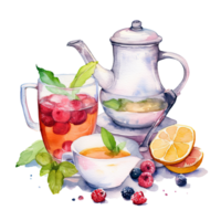 Watercolor tea with teapot. Illustration png