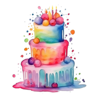 Watercolor Birthday Cake. Illustration png