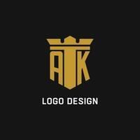 AK initial logo with shield and crown style vector