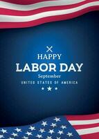 Happy Labor Day vertical greating banner with United States national flag. vector