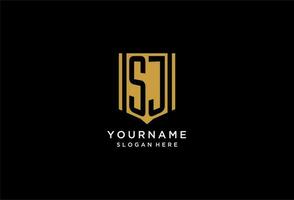 SJ monogram logo with geometric shield icon design vector