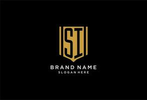 SI monogram logo with geometric shield icon design vector