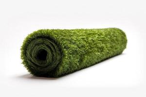 green artificial grass turf roll isolated photo