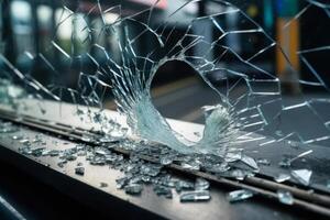 broken windshield in a car, car accident photo