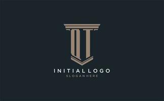 QT initial logo with pillar style, luxury law firm logo design ideas vector