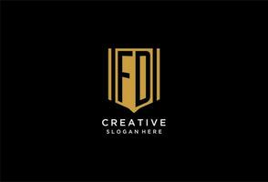FD monogram logo with geometric shield icon design vector