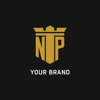 NP initial logo with shield and crown style vector