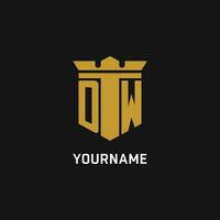 DW initial logo with shield and crown style vector