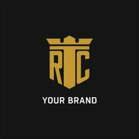 RC initial logo with shield and crown style vector