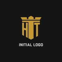 HT initial logo with shield and crown style vector