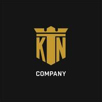 KN initial logo with shield and crown style vector