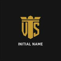 VS initial logo with shield and crown style vector