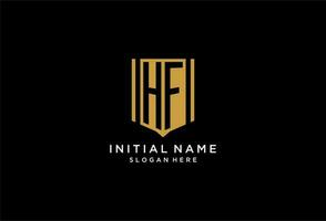 HF monogram logo with geometric shield icon design vector