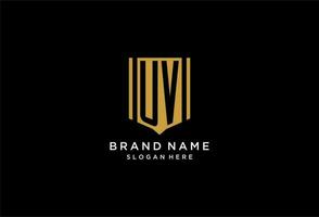 UV monogram logo with geometric shield icon design vector