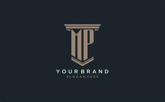 MP initial logo with pillar style, luxury law firm logo design ideas vector