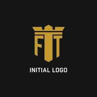 FT initial logo with shield and crown style vector