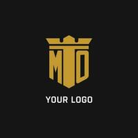 MO initial logo with shield and crown style vector