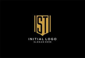 ST monogram logo with geometric shield icon design vector