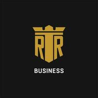 rr inicial logo con proteger y corona estilo vector