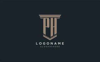 PH initial logo with pillar style, luxury law firm logo design ideas vector