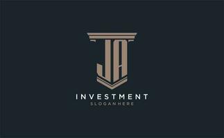 JA initial logo with pillar style, luxury law firm logo design ideas vector