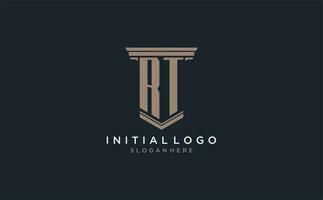 RT initial logo with pillar style, luxury law firm logo design ideas vector