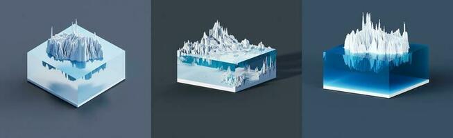 3D illustration voxels, Rocks, mountains and hills. Mountain peak iceberg. photo